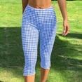 thumbnail image 5 of CHEEREAM Womens Capri Leggings Plaid Print Elastic Waisted Cropped Pants Skinny Split Hem Bottom, 5 of 7