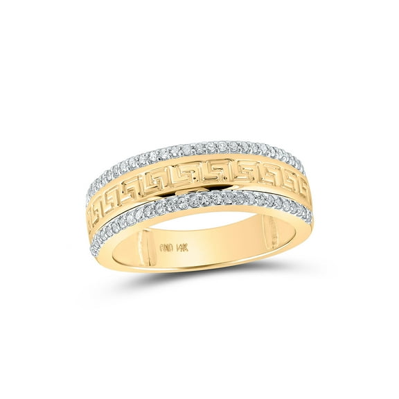 Diamond Queen 14kt Yellow Gold Mens Round Diamond Greek Key Band Ring 1/3 Cttw