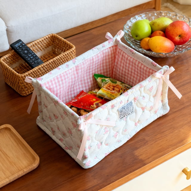 Fwttom Desktop Storage Basket Snack and Sundries Storage Basket Cosmetic Organizer Bag