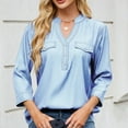 thumbnail image 6 of Plus Size Tops for Women V-Neck 3/4 Sleeve Denim Imitation Shirt Casual Loose Top Light Blue 2XL, 6 of 6