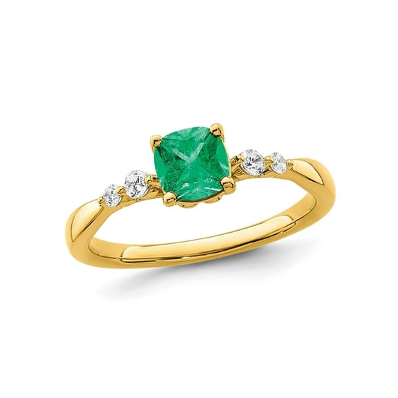 Gem & Harmony 1/2 Carat (Ctw) Emerald Ring in 14K Yellow Gold with Diamonds for Women