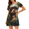 thumbnail image 1 of Easygdp Jungle Hat Bear Camisón de manga corta para mujer, informal, estampado, 1 of 6