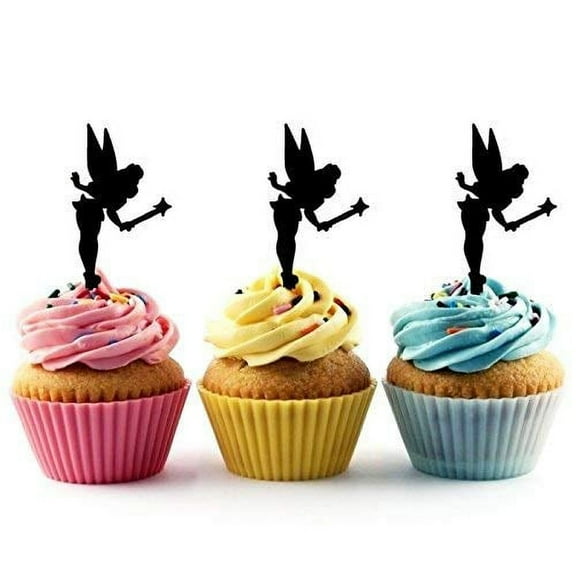 Tinkerbell Fairy Magic Silhouette Acrylic Cupcake Toppers 12 PCS
