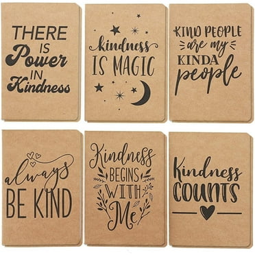 24 Pack Small Blank Pocket Notebook A6 - 6 Inspirational Kindness Quotes - 4x6 Brown Lined Kraft Paper Journals for Students to Write Stories, Classroom Supplies