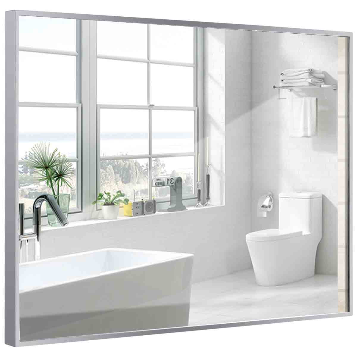 Topbuy 24'' x 32'' Silver Large Rectangular Wall Mirror Stainless Steel