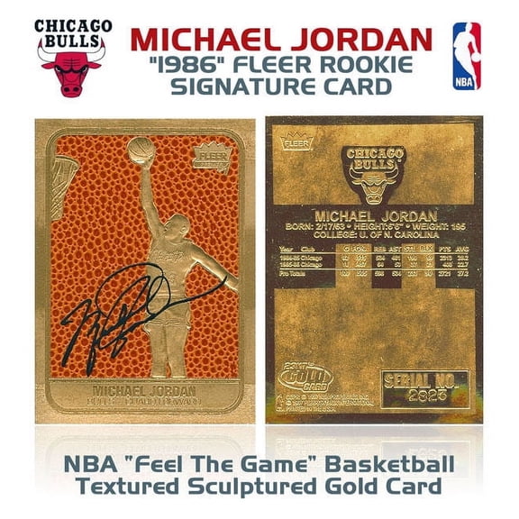 MICHAEL JORDAN 1986 Fleer ROOKIE Feel The Game Signature 23KT Gold Card Sculpted