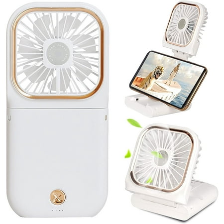 

Portable Mini Fan Small Battery Operated Fan 4 in 1 Phone Holder Neck Fan Desk Fan USB Rechargeable Personal Hand Fans 3000 mAh Power Bank 3 Speed Adjustable Neck lanyard White