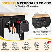 60 Workbench with Drawers, Adjustable Height Work Bench 2000 LBS Heavy-Duty Work Table Rubber Wood Work Station with Power Outlet & Pegboard for Garage, Office, Workshop, Home