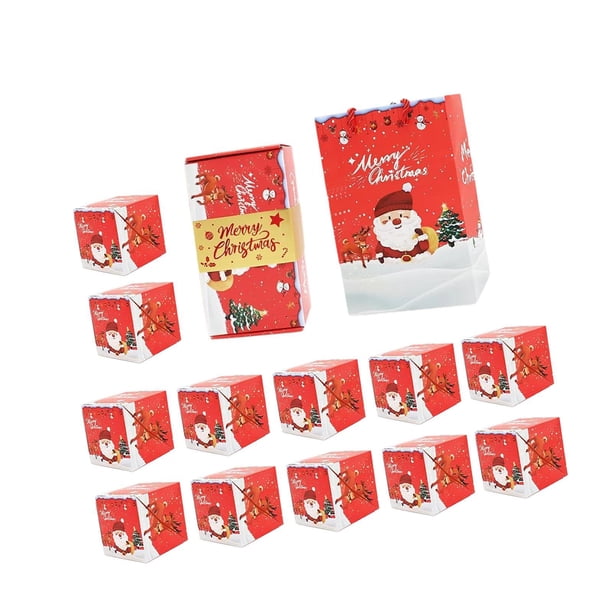 Bolsa de mano navideña,Cajas de regalo de Navidad a granel para regalos y dinero,Caja de regalo recortada para cumpleaños,niños y adultos,Caja de regalo plegable y Cajas rojas de 12 piezas