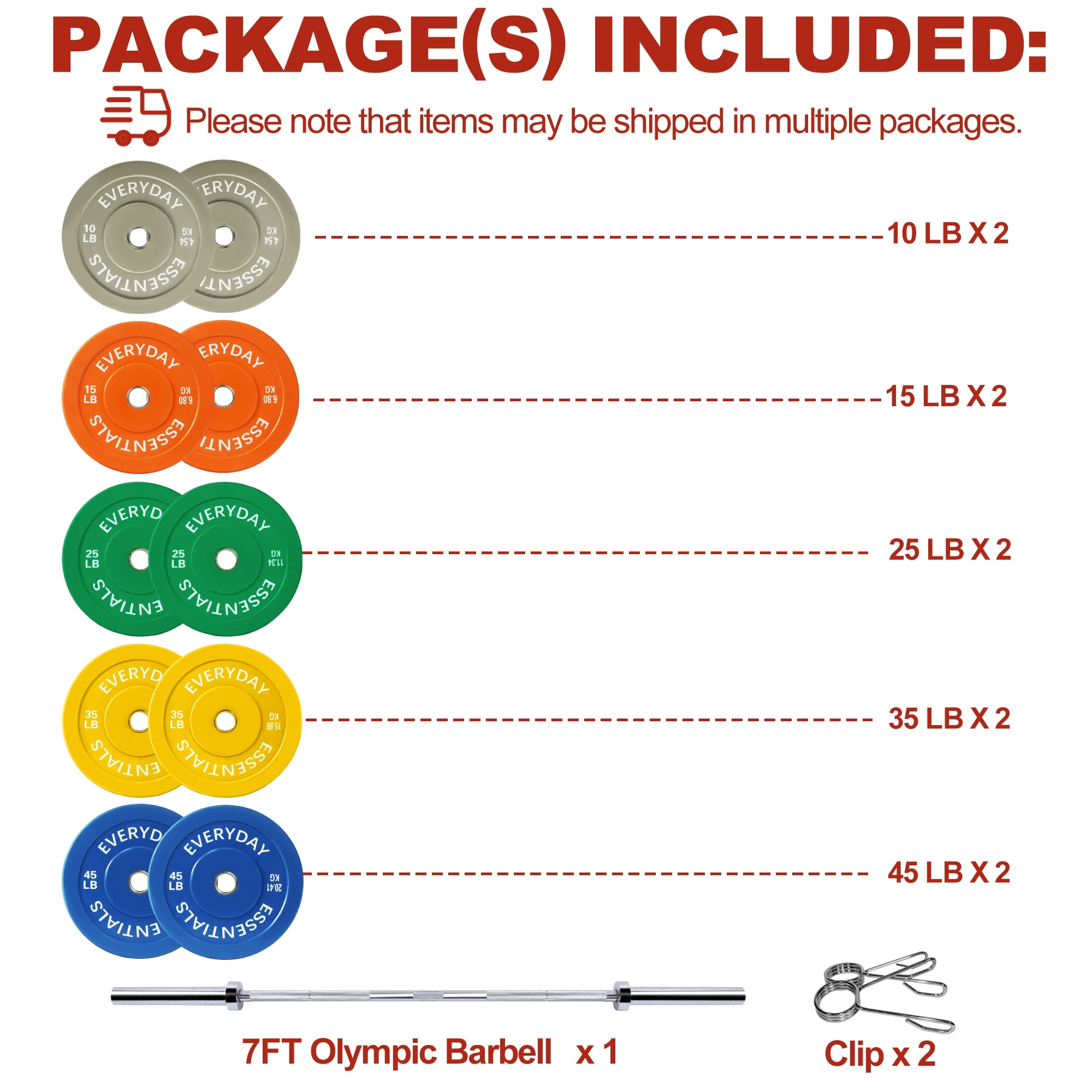 FlexWave Bumper Plates Set with 7FT Olympic Barbell, 260 lb Plates, 2-Inch, Color