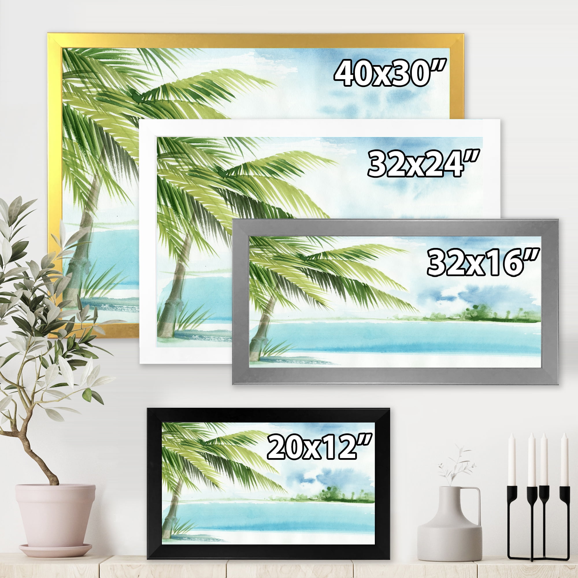 Designart 'Palm Beach Resort At Sunrise I' Nautical & Coastal Framed Art Print