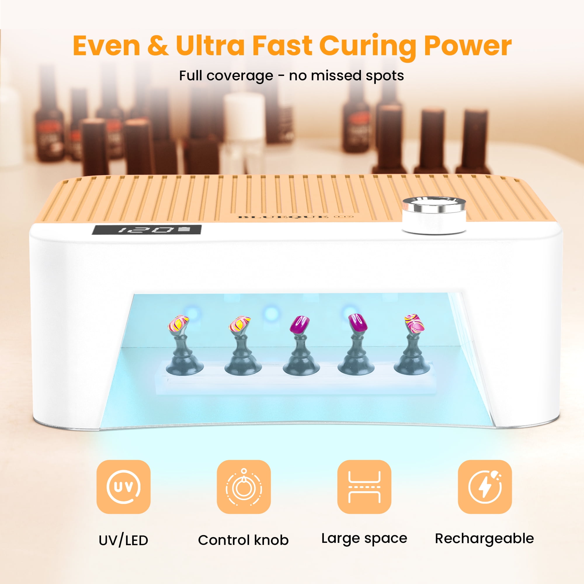 Cordless UV LED Nail Lamp, 60W Rechargeable Nail Dryer Gel Polish Light, Intelligent Auto Sensor LCD Display Nail Lamp  With 4 Timer Setting