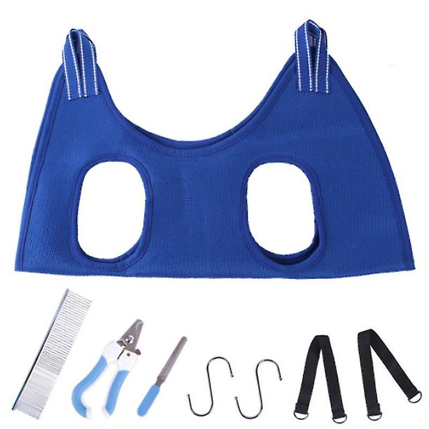 Arnés de hamaca para mascotas con cortaúñas, recortadora, lima de uñas, peine, bolsa de sujeción de hamaca para perros transpirable, ayudante de eslinga para el cuidado de perros F,S,BLUE,11 kaili Sencillez