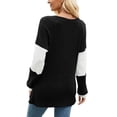 thumbnail image 6 of Deago Women's Color Block Long Sleeve Fall Sweaters Casual Fashion Ribbed Knit V Neck Button Pullover Shirts Tops (Black, S), 6 of 8