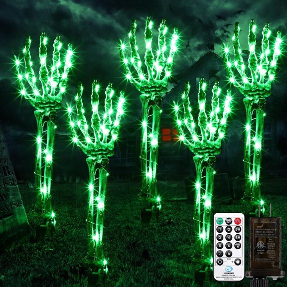 Halloween Decorations Outdoor Skeleton Stakes - 5 Pack Light Up Arm Stakes Decor 150 LED Waterproof Hands Pathway Lights with 11 Lighting Modes