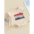 thumbnail image 4 of Aojekbee Infant Baby 4th of July Jumpsuit Letter Embroidery Short Sleeve Round Neck Romper for Boys Girls, 4 of 10