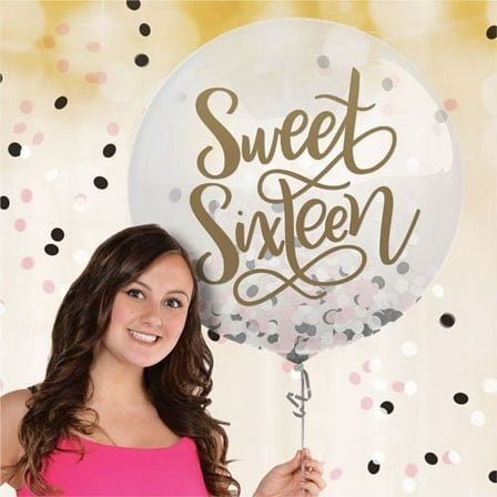 Blush Sixteen Pink 16th Birthday Party Decoration 24" Latex Balloon w/Confetti