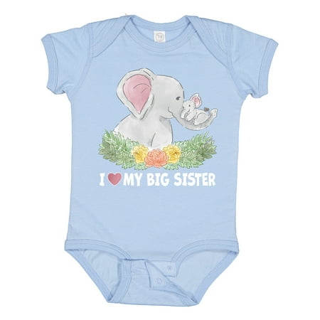 

Inktastic I Love My Big Sister with Elephant Family with Flowers Gift Baby Boy or Baby Girl Bodysuit