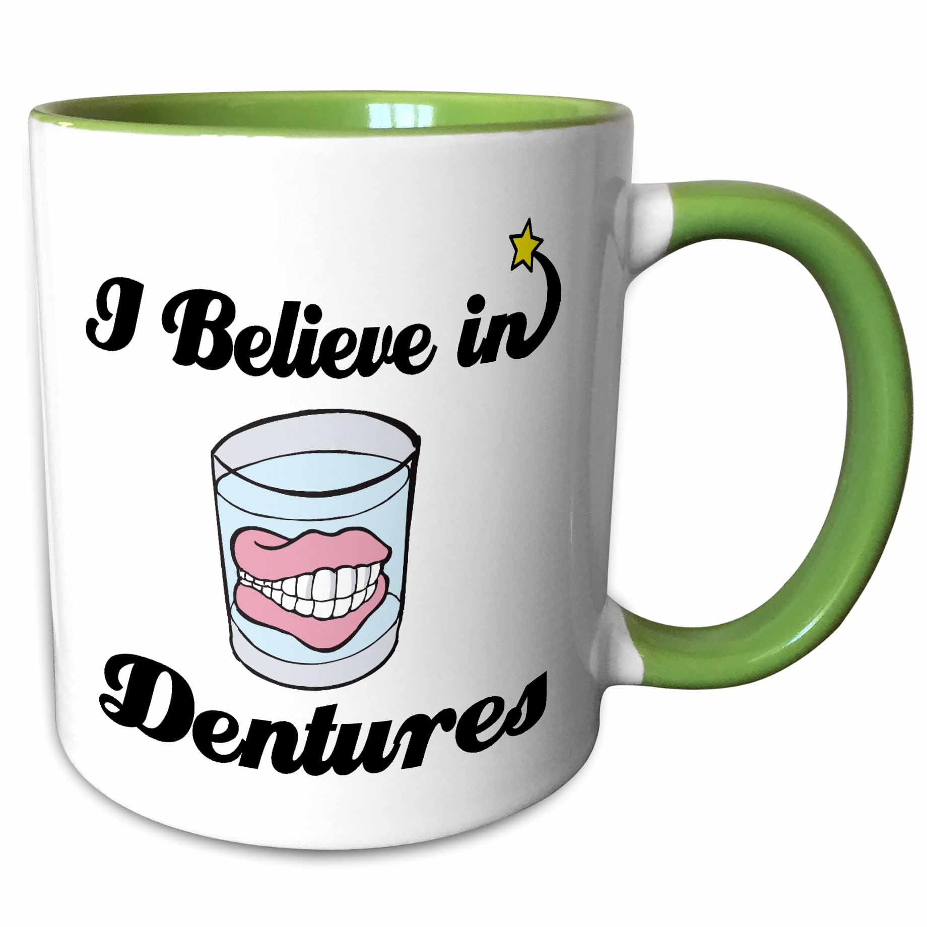 "3dRose I Believe In Dentures Two Tone Green Mug, 15ounce"