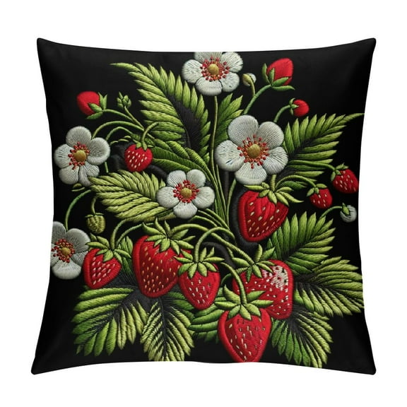 Shiartex Colorful Strawberry Botanical Print Throw Pillow Covers Vintage Decorative Pillow Cases Outdoor Farmhouse Decoration for Sofa Couch Bed，Multi-Size