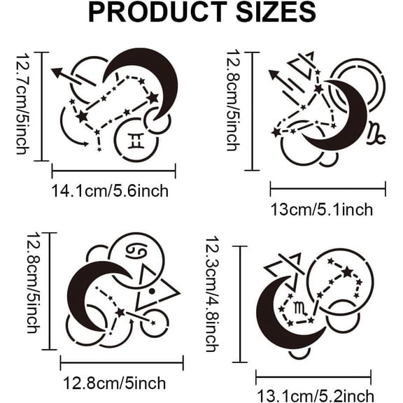 1 bag 3pcs 12 Zodiac Signs Stencil 11.8×11.8inch 12 Constellations Symbols Stencils with Paint Brush Astrological Horoscope Drawing Template for Craft Furniture Fabric Wall