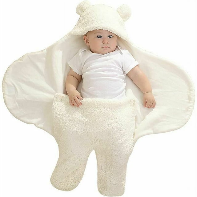 Manta unisex para bebé, saco de dormir tipo nido para bebé, saco de dormir con capucha para recién nacidos (blanco, de 0 a 3 meses)