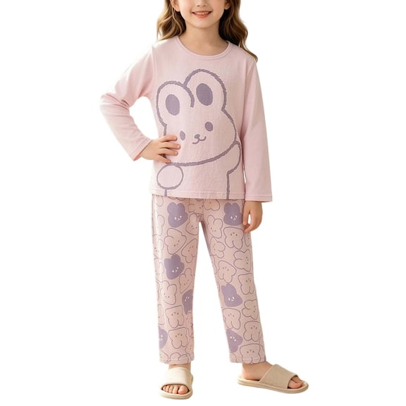 Spazoro Toddler Kids Girls 2PC 100% Cotton Ouifit Sets, Fall Winter Rabbit Print Soft & Comfy Long Sleeve Casual Shirts and Pants for Loungewear Purple Size 3-4 T