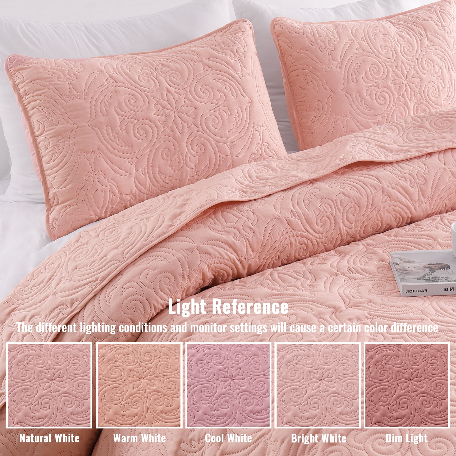 Exclusivo Mezcla King Quilt Bedding Set, Lightweight Vintage King Size Quilts with Pillow Shams, Soft Bedspreads Coverlets for All Seasons (104"x96", Blush Pink)