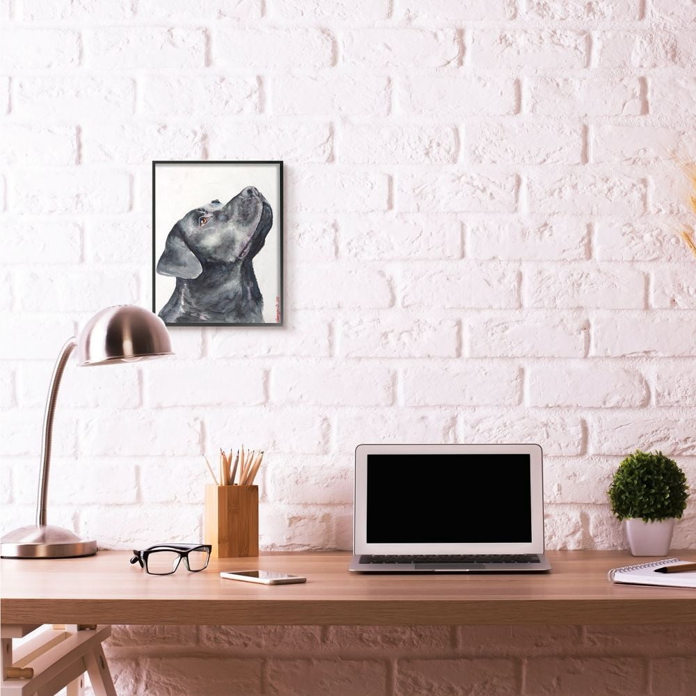 Stupell Industries Black Labrador Dog Pet Animal Watercolor Painting Framed Giclee Texturized Art by George Dyachenko