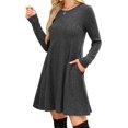 thumbnail image 3 of Long Sleeve Dress for Women Crew Neck Waist Tunic Dress with Pockets Grey L, 3 of 6