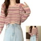thumbnail image 5 of Lindo suéter de manga larga con cuello redondo dulce color retro raya casual suéter corto, 5 of 8