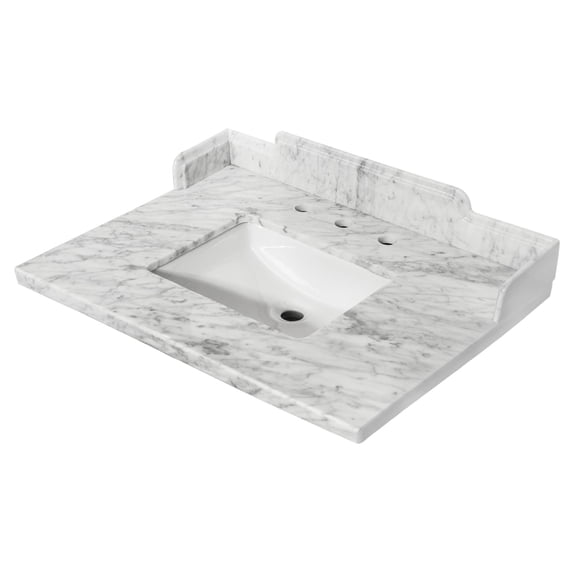 Kingston Brass KMS3022M38SQ Pemberton 30-Inch Carrara Marble Vanity Sink Top (8" Faucet Drillings) in Carrara White