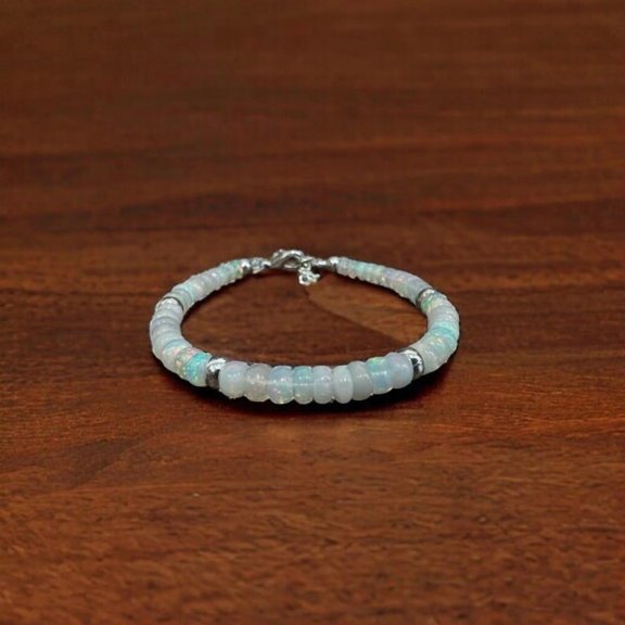 Ethiopian Opal Beaded Bracelet: Handmade Gemstone Jewelry, October Birthstone