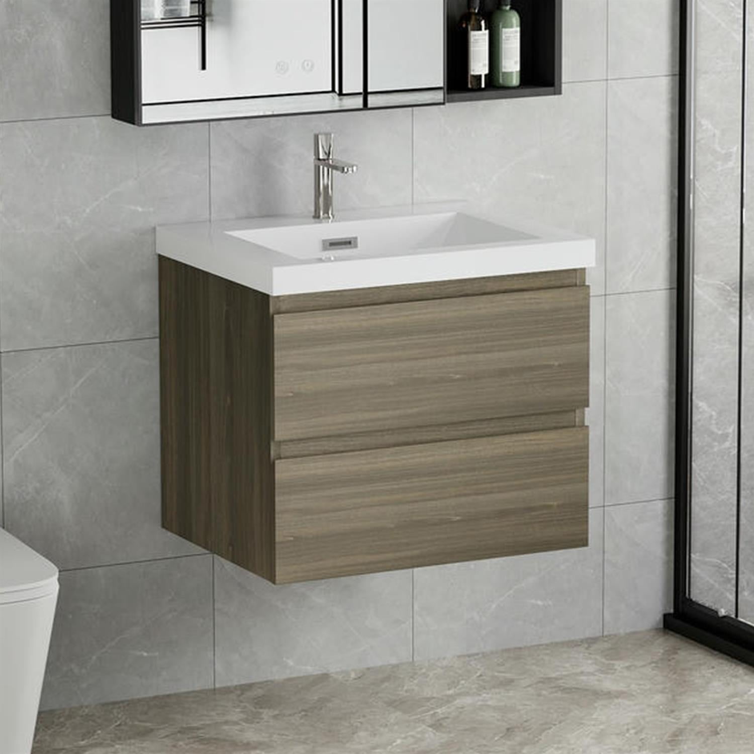 Demi Bonn 30" Floating Bathroom Vanity with Sink, Resin Top Basin and 2 Soft Close Drawers, Faucets and Drains Not Included, Gray