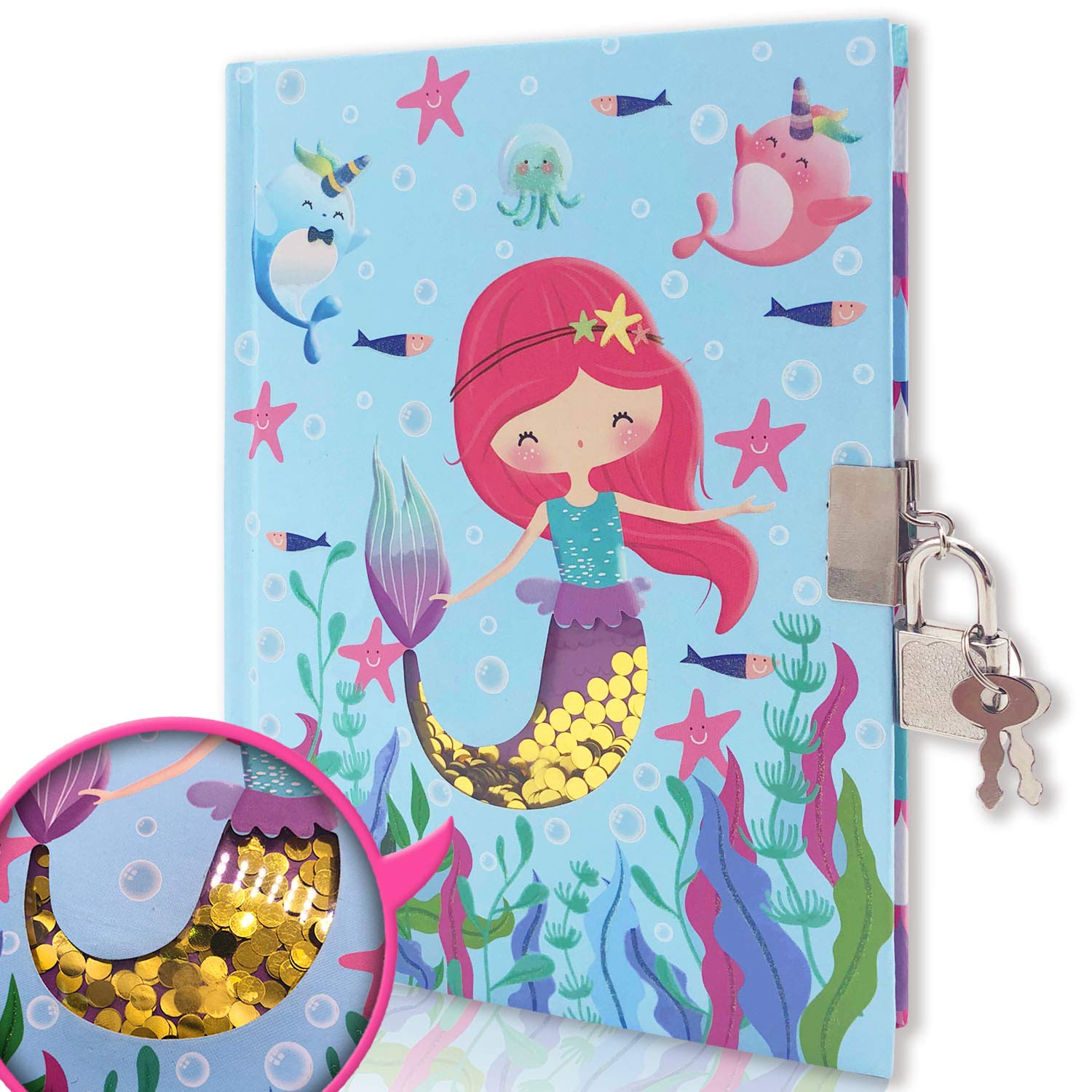 Ginmlyda Diario para niñas con candado para niños Diarios de sirena 7,1 ...