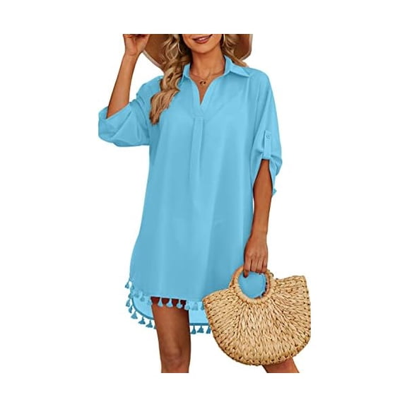 Women Swimsuit Cover Up Shirt 2025 Tassel Beach Bathing Suit for Swimwear Bikini Dress