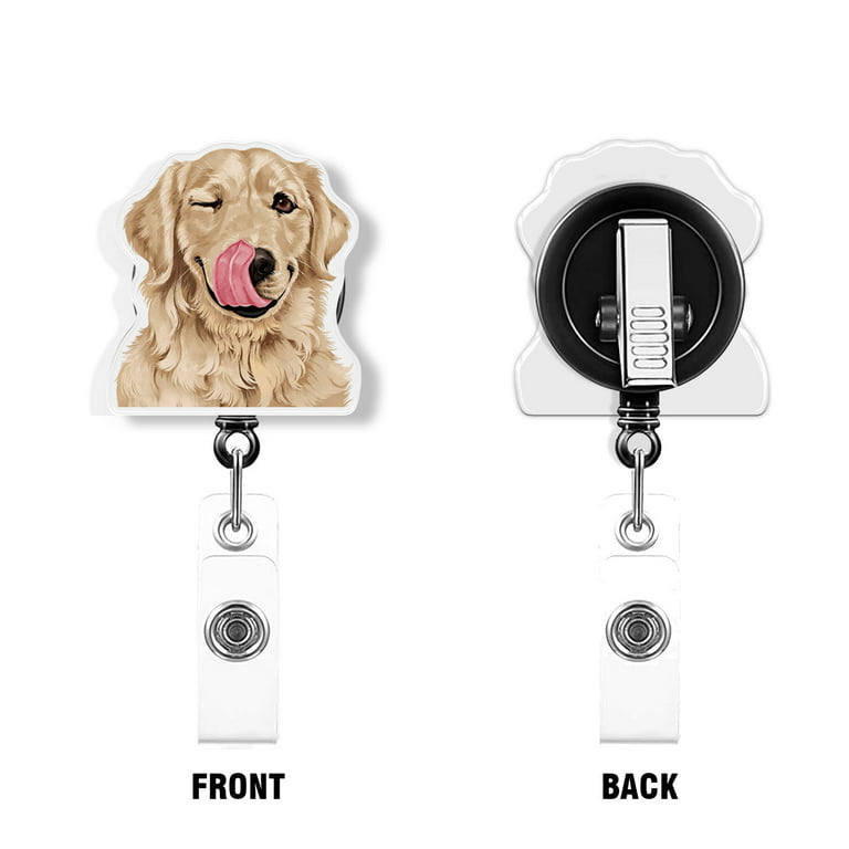 Wirester Animal Design Key Card Holder Belt Clip Reel ID Badge Retractable, Winking Golden Retriever Dog