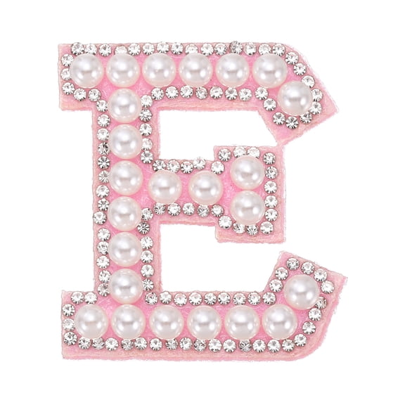 Uxcell Iron on Pearl Letter E Patches, Pearl Rhinestone A-Z Alphabet Self Adhesive Sew on Patches, Glitter Letter Applique for Clothes Fabric DIY Backpack, Pink