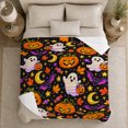 thumbnail image 5 of Whimsical autumn celebration Jack-O'-Lanterns Ghosts Black, Warm Flannel Blanket for Living Room and Family Room, Festive autumn celebration Scene, Art Lovers autumn celebration Gift, 5 of 9