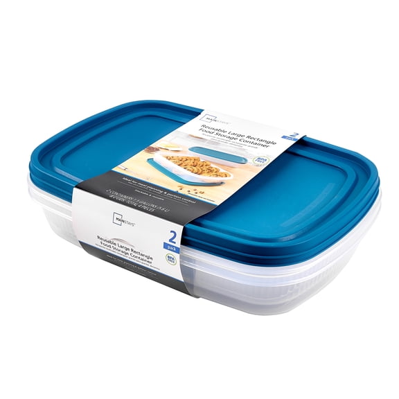 Mainstays Reusable Food Storage Containers, Large Rectangle, Plastic, 2 Pack – 2 Containers with Lids, 1.5 Gallons,Ideal for Meal Planning