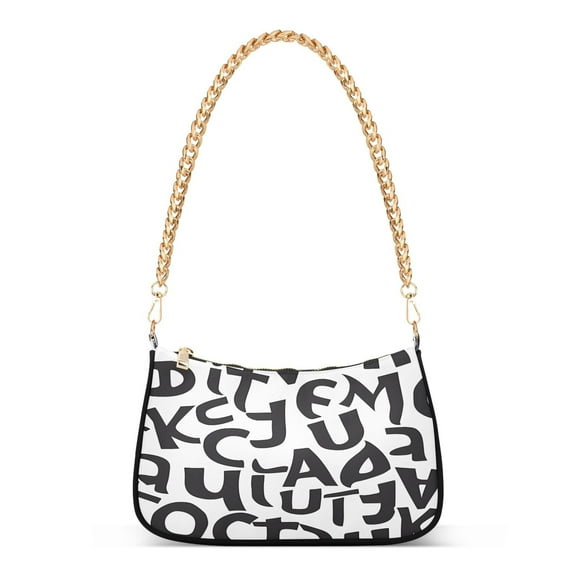 Ryvnso Cute Alphabets Womens Chain Shoulder Bag Tote Handbags Clutch Hobo Purse with Zipper for Travel