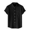 thumbnail image 5 of Hogleaql Linen Shirts for Men Button Down Short Sleeve Casual Shirt Beach Hawaiian Cotton Fashion T-Shirt Trendy Summer Tops Black XL, 5 of 5