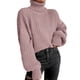 thumbnail image 2 of Suéter de punto cuello alto hombro caído manga larga suéter casual para mujer rosa XL, 2 of 5