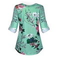 thumbnail image 4 of Camisa de manga larga con cuello en V superior para mujer Blusa informal con estampado floral, XL, Verde claro Vogacara AP000933-20, 4 of 7