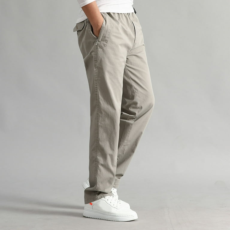 Elainilye Fashion Plus Size Cargo Pants Cotton And Linen Pants For Men  Elastic Waist Breathable Soft Washed Casual Trousers Long Pants,Gray 