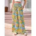 thumbnail image 6 of Wide Leg Pants Woman Summer Smocked Waist Floral Pant Wear Spring Beach Vacation Clothes for Women Blue & Yellow S, 6 of 9