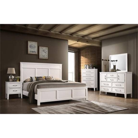 Pemberly Row Contemporary 5-Piece Wood King Bedroom Set in White