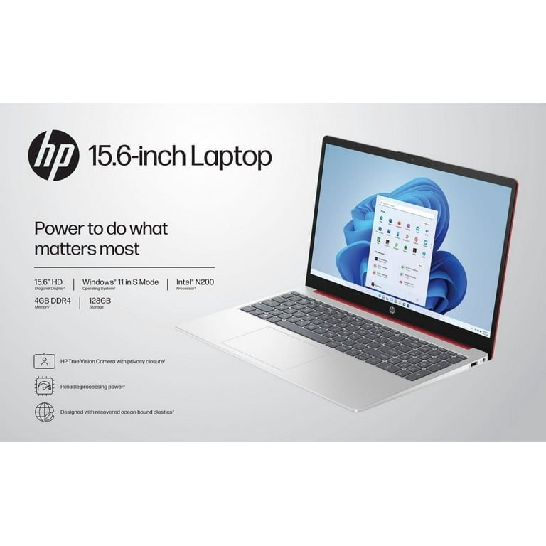 HP 15.6 inch, Laptop Intel Pentium Processor 4GB Ram, 128GB Ufs, Scarlet Red, Windows 11, 15-fd0083wm