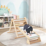 Spaco 3-in-1 Pikler Triangle Climbing Set Kids Foldable Montessori Toys with Ramp, Natural