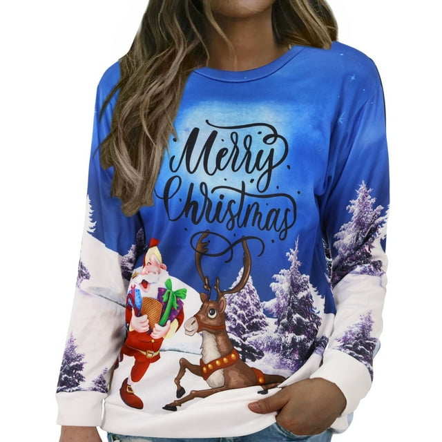 Femmes de Noël Pullover Col Rond Hiver Cardigan Mi Longueur Veste Graphique Imprimé Mode Sweatshirt à Manches Longues Fermeture Chemisier Hoodie Soft Outwear